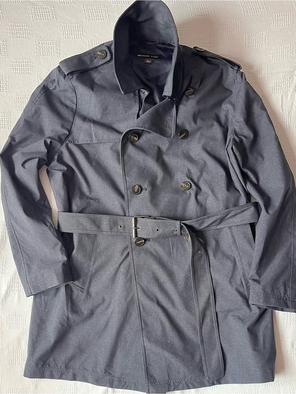 Michael Kors Men's Dark Navy Double-Breasted Trench Coat with Belt